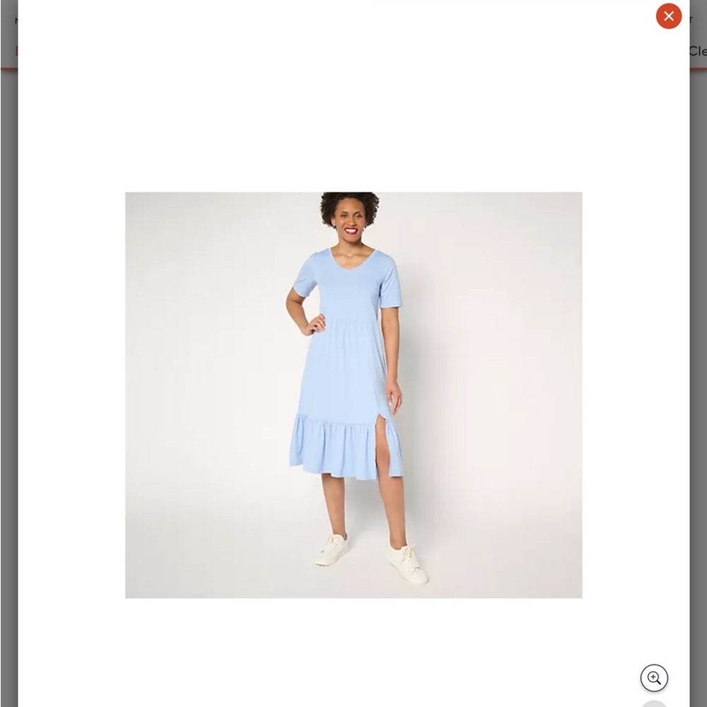 Cuddl Duds Misty Blue Midi Dress with Short Sleeves